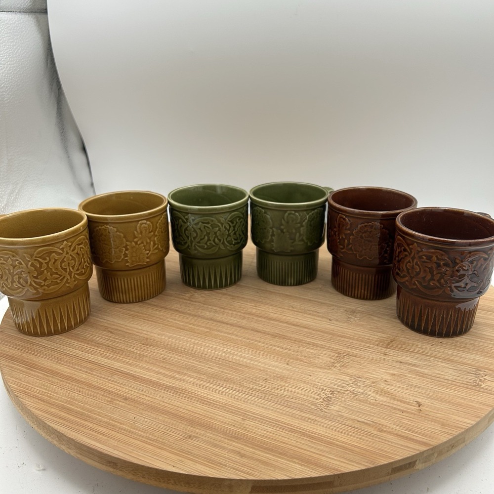 Vintage Drip Glaze Mugs Set Of 6 Made in Japan 2 Of‎ Ea Color Carmel Brown Green